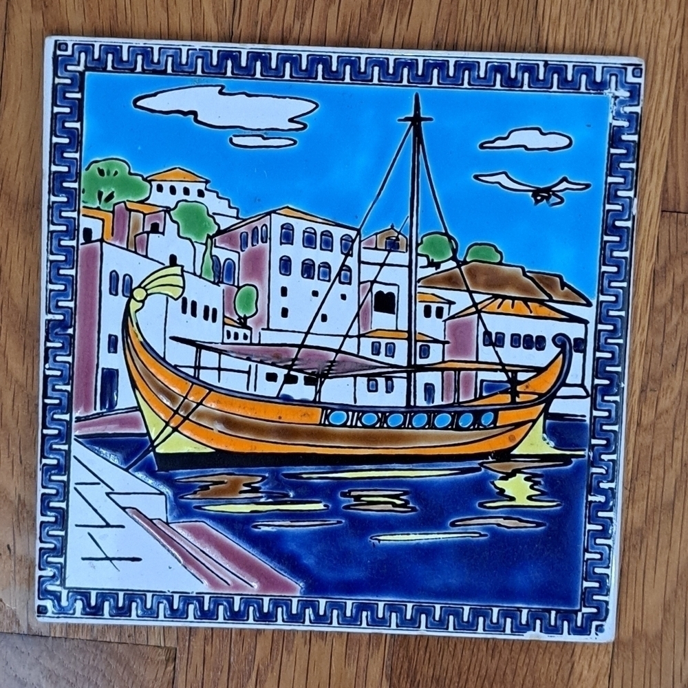 Vintage Philkeram Richards C Safarikas Hand Made in Greece Ceramic Tile Collect
